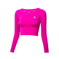 BINAND Crop Top Round Collar Long Sleeve Sports Shirt Women Breathable Athleisure Running Workout Training Gym Yoga Pollover
