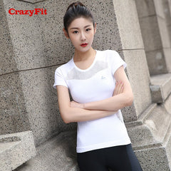 CrazyFit 2018 Sport T-shirt Shirt Women Yoga Fitness Top Apparel Sports Clothing Wear Gym Running Workout Ladies White Yoga Tops