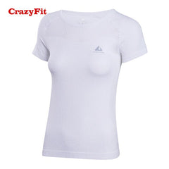 CrazyFit 2018 Sport T-shirt Shirt Women Yoga Fitness Top Apparel Sports Clothing Wear Gym Running Workout Ladies White Yoga Tops