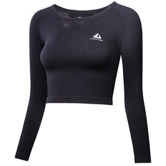 BINAND Crop Top Round Collar Long Sleeve Sports Shirt Women Breathable Athleisure Running Workout Training Gym Yoga Pollover