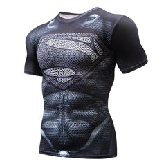 Superman Print Men's Compression Shirt Batman Slim Tights Cycling Base Level Gym Jersey Fitness Sports Underwear Apparel MMA