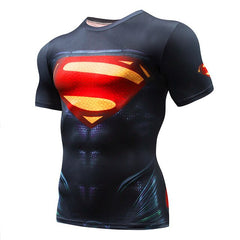 Superman Print Men's Compression Shirt Batman Slim Tights Cycling Base Level Gym Jersey Fitness Sports Underwear Apparel MMA