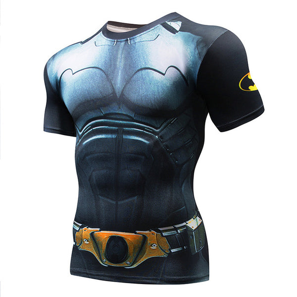 Superman Print Men's Compression Shirt Batman Slim Tights Cycling Base Level Gym Jersey Fitness Sports Underwear Apparel MMA