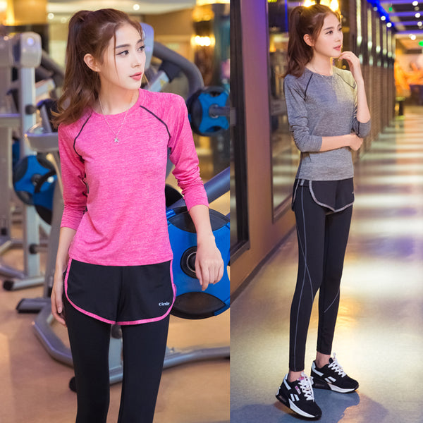 Women's Yoga Fitness Gym Sports Apparel Firm Sets Running Jogging T-shirt + Pants Leggings Tights Yoga Workout Sport Suits