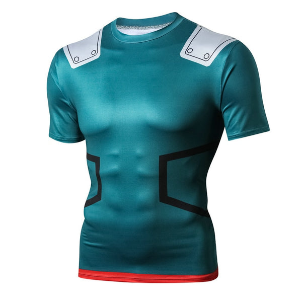 3D Printing My Hero College Green Valley Exercise Clothes Fitness Apparel GYM Sport T Shirt Men Fit Running Sportswear Tshirt