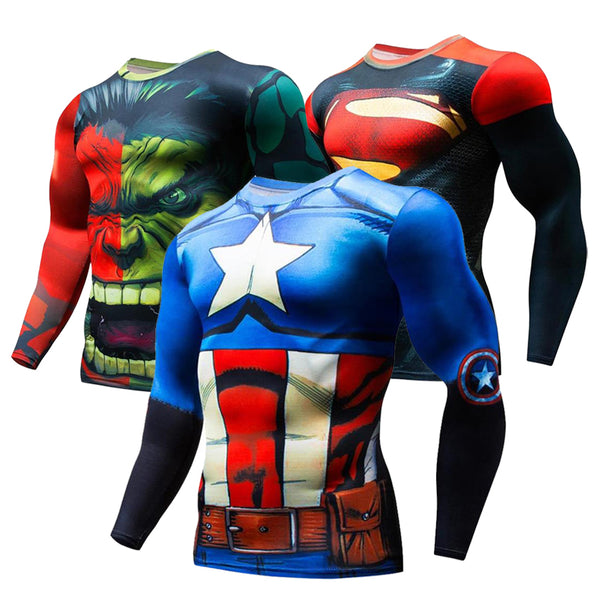 3D Marvel T-shirt Long Sleeve Sport Shirt Men Quick Dry Men's Running T-shirts Gym Apparel Fitness Top Rashgard Male Jersey 2019