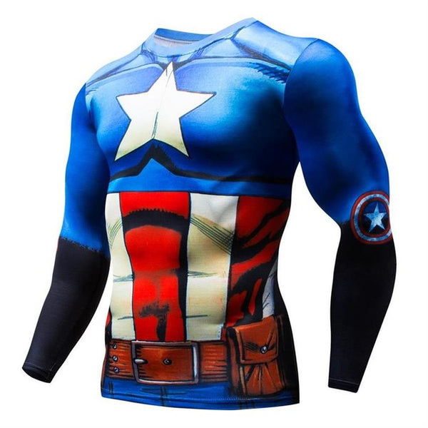 3D Marvel T-shirt Long Sleeve Sport Shirt Men Quick Dry Men's Running T-shirts Gym Apparel Fitness Top Rashgard Male Jersey 2019