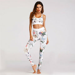 Women's Apparel Sports Gym Yoga Suit Floral Yoga Vest+Yoga Pants Workout Activewear 2 Pieces Top+Leggings OUtfits Set 3Colors