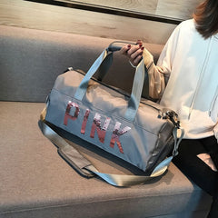 2019 Newest Design Sequins PINK Letters Gym Fitness Sports Bag Shoulder Crossbody Bag Women Tote Handbag Travel Duffel Bolsa