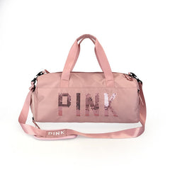 2019 Newest Design Sequins PINK Letters Gym Fitness Sports Bag Shoulder Crossbody Bag Women Tote Handbag Travel Duffel Bolsa