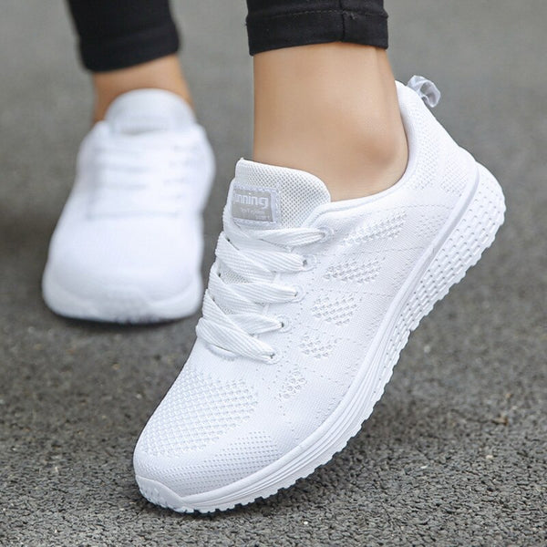 Fashion Tenis Feminino woman Lace-up White Sport Shoes Sneakers Light Round Cross Straps Flat Tennis Woman Shoes Outdoor Gym