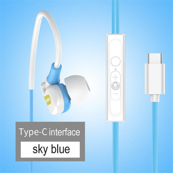 USB Type C Earphone Stereo Hi-Fi Ear Hook Sports Earbuds USB C Headset In-Ear with Micphone for Letv Xiaomi Oneplus Huawei