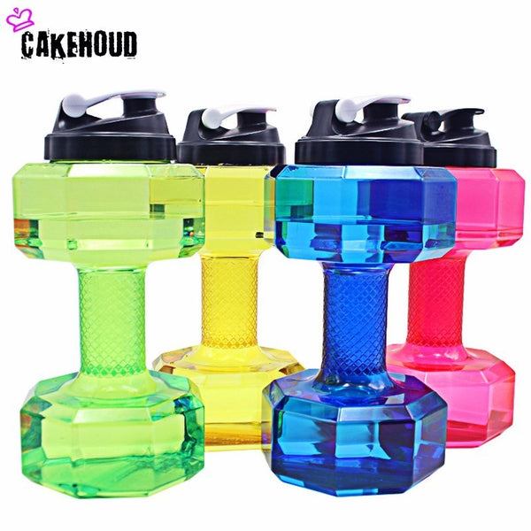 CAKEHOUD 2.2L Dumbbells Shaped Plastic Big Large Capacity Gym Sports Water Bottle Outdoor Fitness Bicycle Kettle Free Shipping