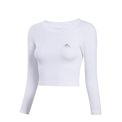 BINAND Crop Top Round Collar Long Sleeve Sports Shirt Women Breathable Athleisure Running Workout Training Gym Yoga Pollover