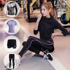 Women's Yoga Fitness Gym Sports Apparel 4pcs/lot Set Running Jogging T-shirt + Pants+Bra+Shorts Leggings Tights Yoga Sport Suits