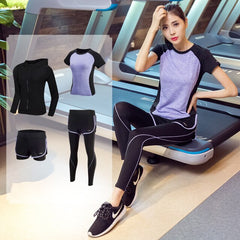 Women's Yoga Fitness Gym Sports Apparel 4pcs/lot Set Running Jogging T-shirt + Pants+Bra+Shorts Leggings Tights Yoga Sport Suits