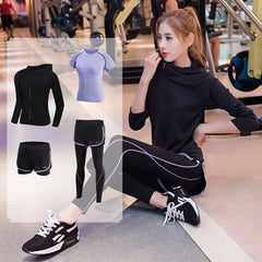 Women's Yoga Fitness Gym Sports Apparel 4pcs/lot Set Running Jogging T-shirt + Pants+Bra+Shorts Leggings Tights Yoga Sport Suits