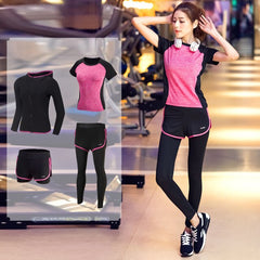 Women's Yoga Fitness Gym Sports Apparel 4pcs/lot Set Running Jogging T-shirt + Pants+Bra+Shorts Leggings Tights Yoga Sport Suits