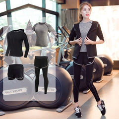 Women's Yoga Fitness Gym Sports Apparel 4pcs/lot Set Running Jogging T-shirt + Pants+Bra+Shorts Leggings Tights Yoga Sport Suits