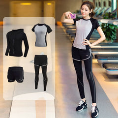 Women's Yoga Fitness Gym Sports Apparel 4pcs/lot Set Running Jogging T-shirt + Pants+Bra+Shorts Leggings Tights Yoga Sport Suits