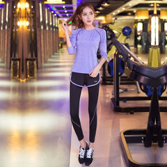 Women's Yoga Fitness Gym Sports Apparel Firm Sets Running Jogging T-shirt + Pants Leggings Tights Yoga Workout Sport Suits