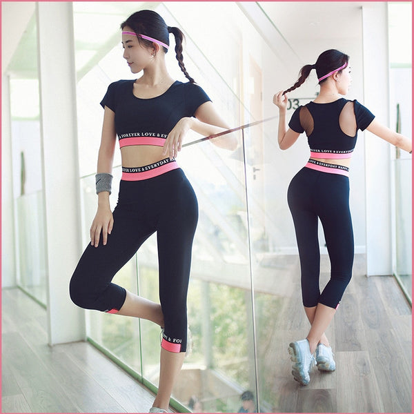 Women's Yoga Fitness Gym Sports Apparel Firm Sets Running Jogging T-shirt + Pants+Bra Leggings Tights Yoga Workout Sport Suits