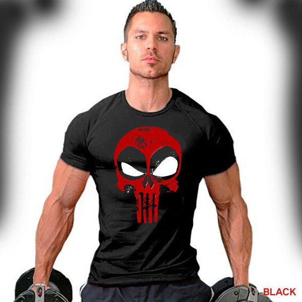 Deadpool T-Shirt Distressed Punisher Skull Crossover Workout Gym Apparel F067  Cartoon t shirt men Unisex New Fashion tshirt