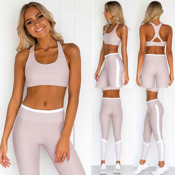 Women Yoga Sets Vest Pants Trousers Gym Workout Outfit Set Athletic Apparel Stretch Pants Leggings Gym Running Fitness Suit