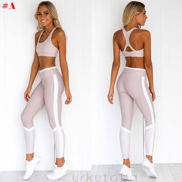 Women Yoga Sets Vest Pants Trousers Gym Workout Outfit Set Athletic Apparel Stretch Pants Leggings Gym Running Fitness Suit