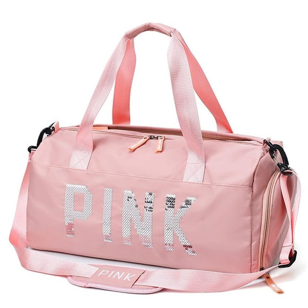 Gym Bag Nylon Large Capacity Dry Wet Separation handbag shoulder Messenger Bags sequins PINK letters Unisex Outdoor Sports Bag