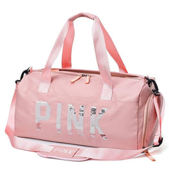 Gym Bag Nylon Large Capacity Dry Wet Separation handbag shoulder Messenger Bags sequins PINK letters Unisex Outdoor Sports Bag